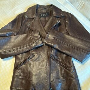 Guess Women's Dark Brown Leather Jacket NWT